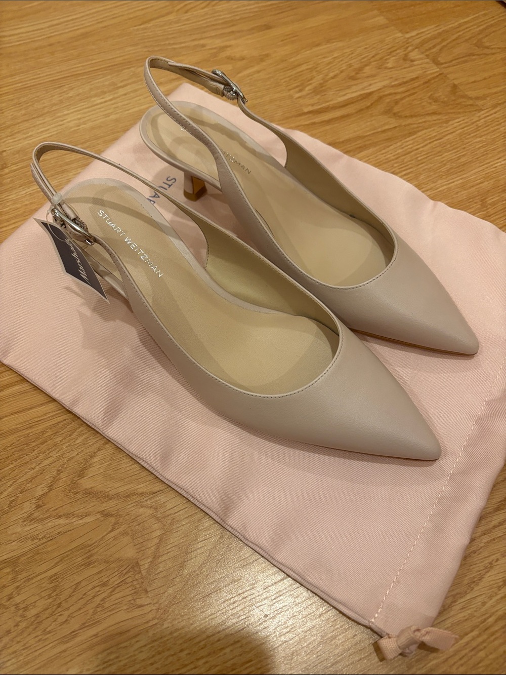 Stuart Weitzman Pointed-Toe Nude Slingback Pumps